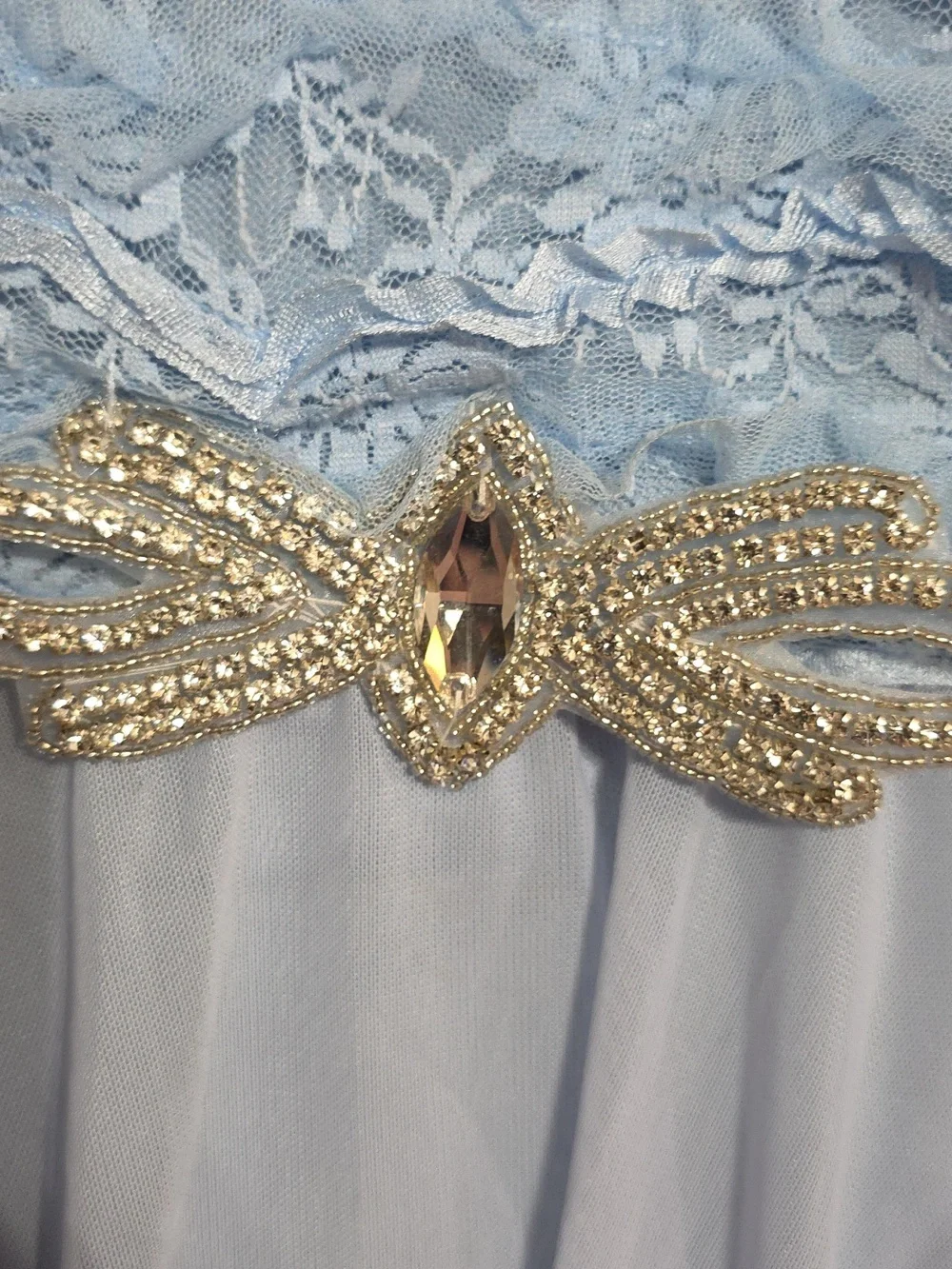 Weissman Dance Costume Girl's? Light Blue Lacy Hair Clip Blingy Bow Sz XLC GUC - Picture 3 of 13